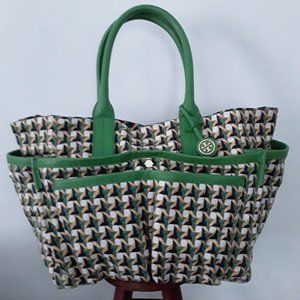 Tory Burch Canvas Overnight Weekender Gren Leather